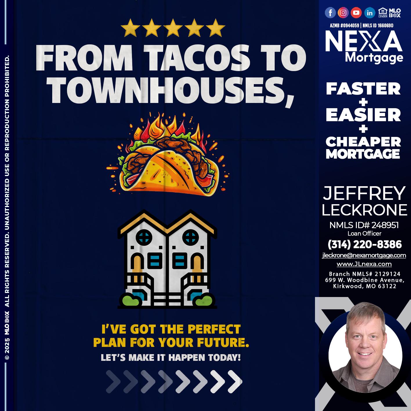 from tacos to townhomes - Jeffrey Leckrone -Mortgage Loan Originator