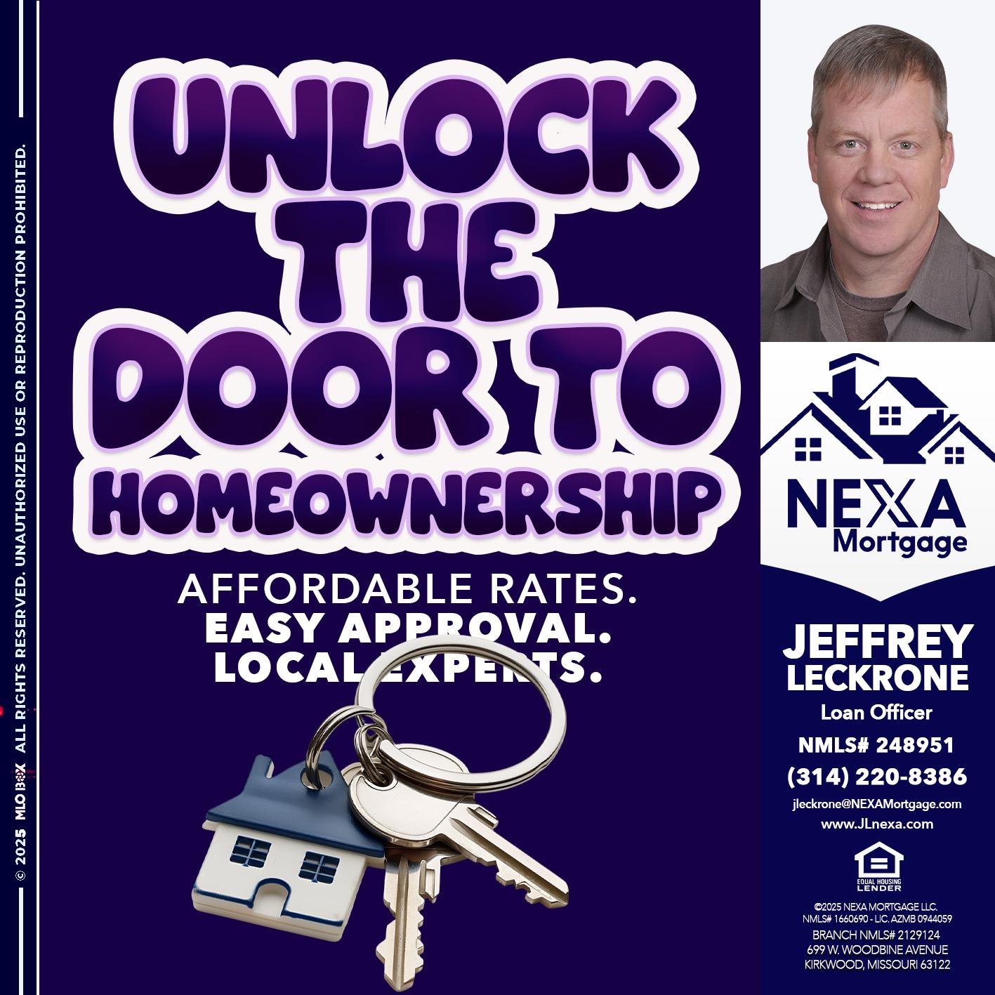 UNLOCK THE DOOR - Jeffrey Leckrone -Mortgage Loan Originator