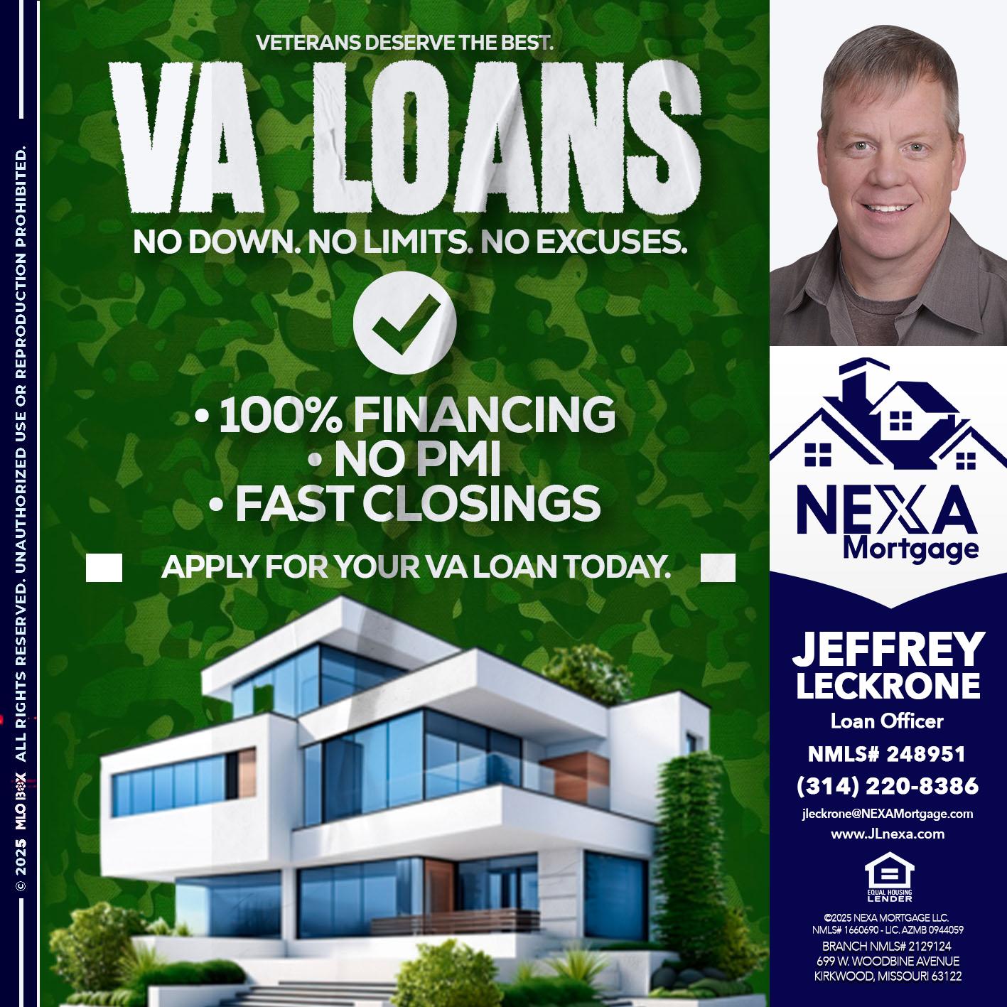 VA LOANS - Jeffrey Leckrone -Mortgage Loan Originator