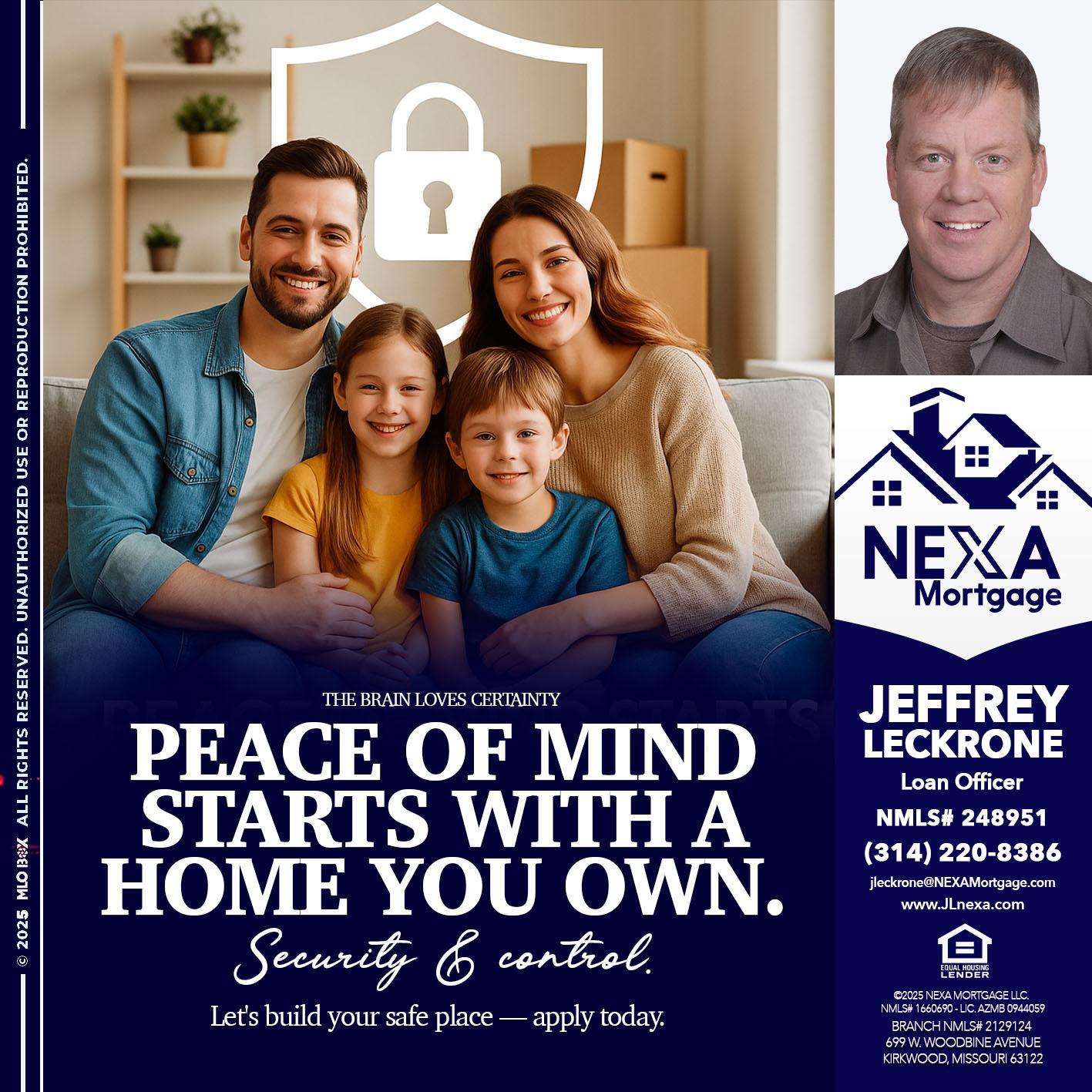 peace of mind - Jeffrey Leckrone -Mortgage Loan Originator