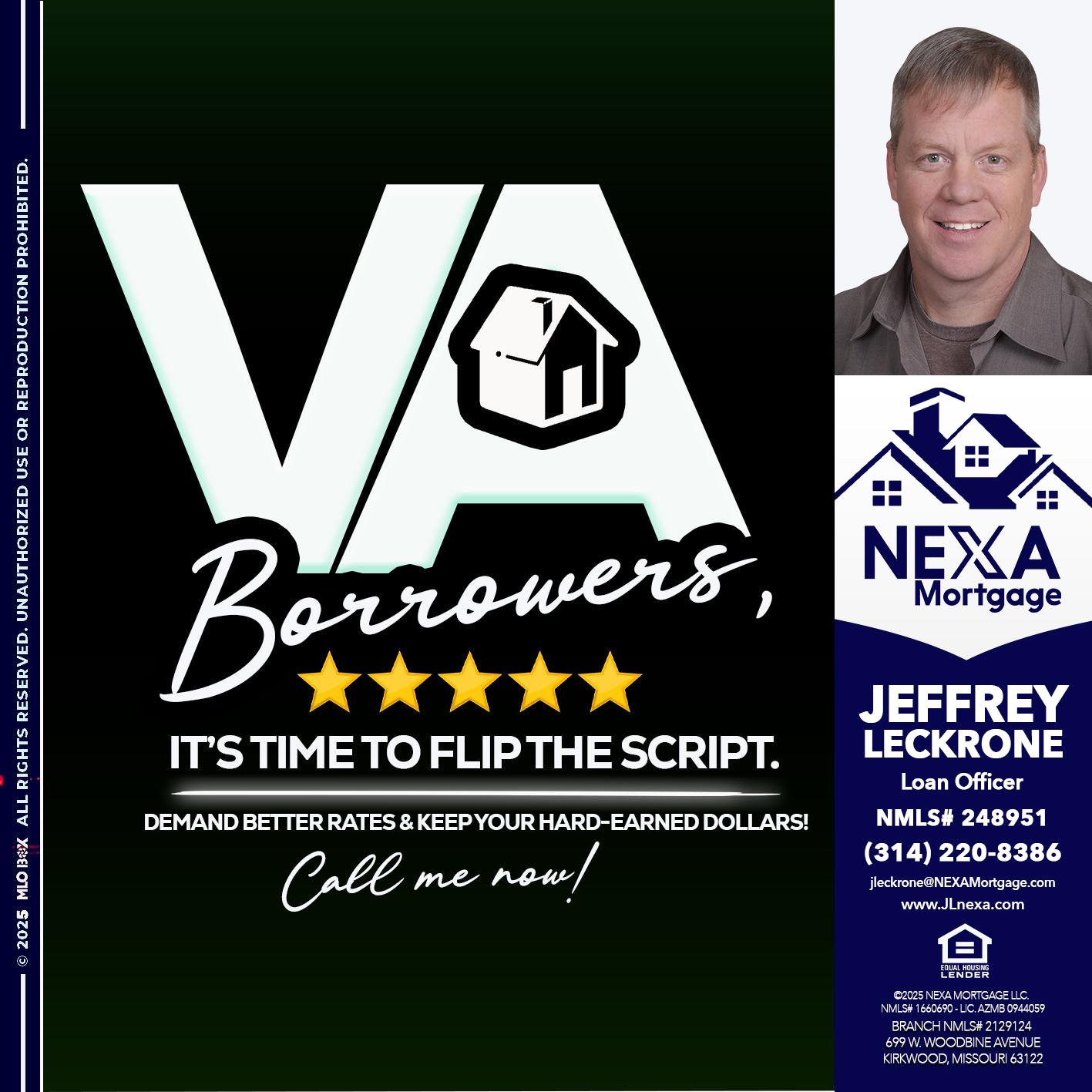 VA BORROWERS - Jeffrey Leckrone -Mortgage Loan Originator