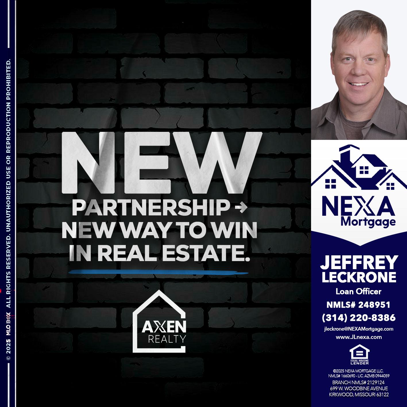 new partnership - Jeffrey Leckrone -Mortgage Loan Originator