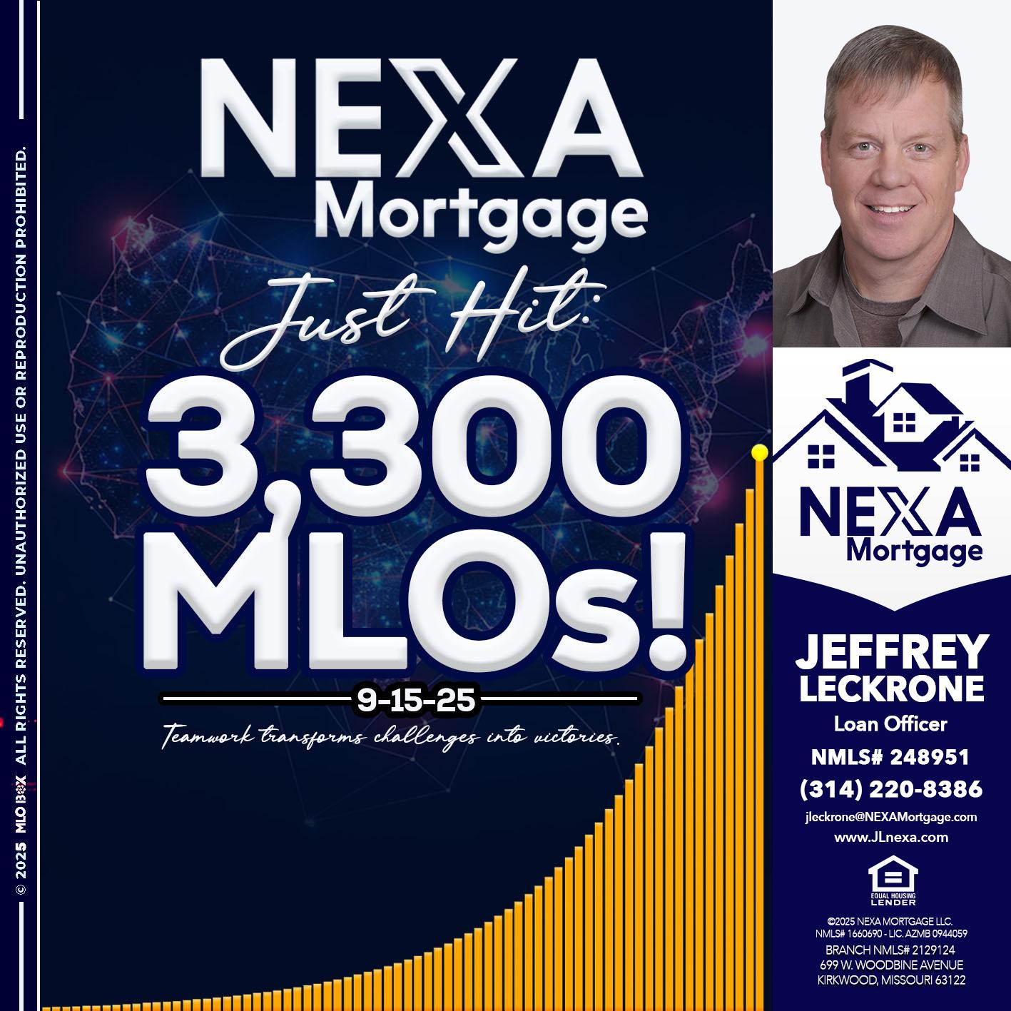 NEXA JUST HIT 3300 MLOS - Jeffrey Leckrone -Mortgage Loan Originator