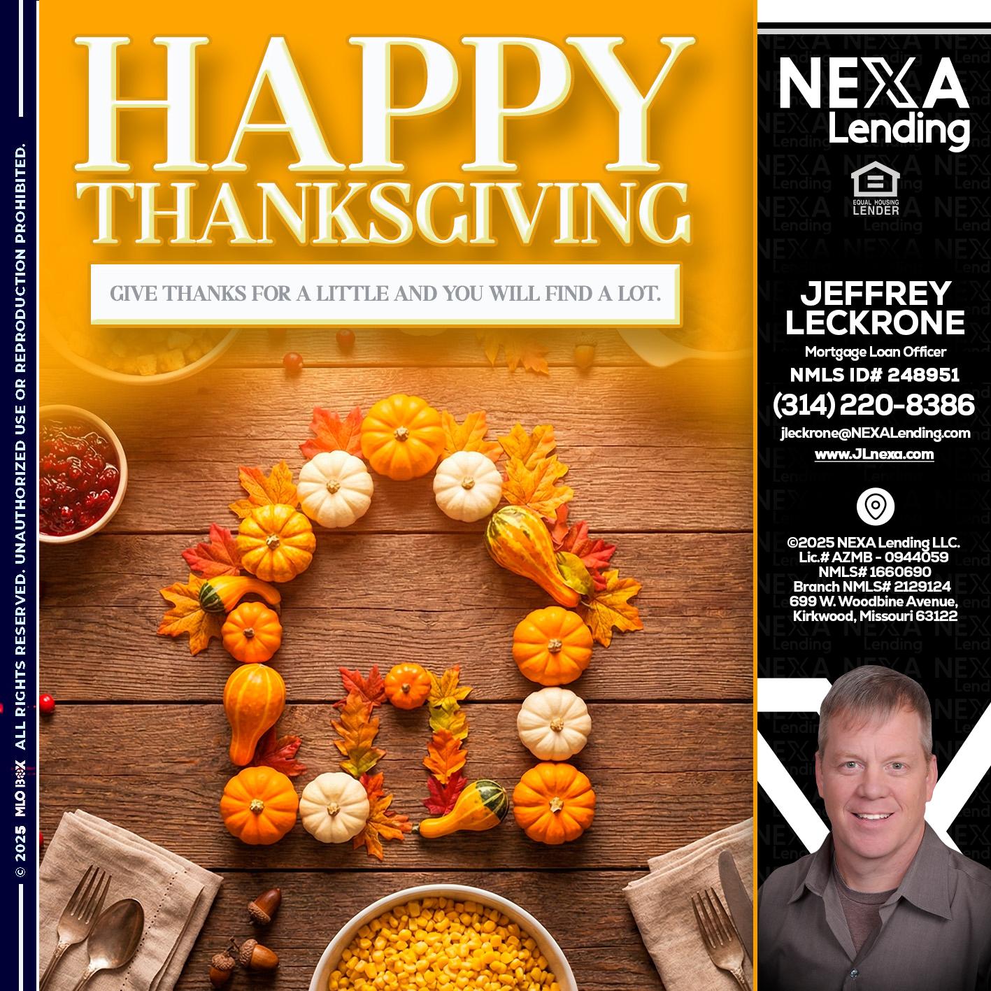 HAPPY THANKSGIVING - Jeffrey Leckrone -Mortgage Loan Originator