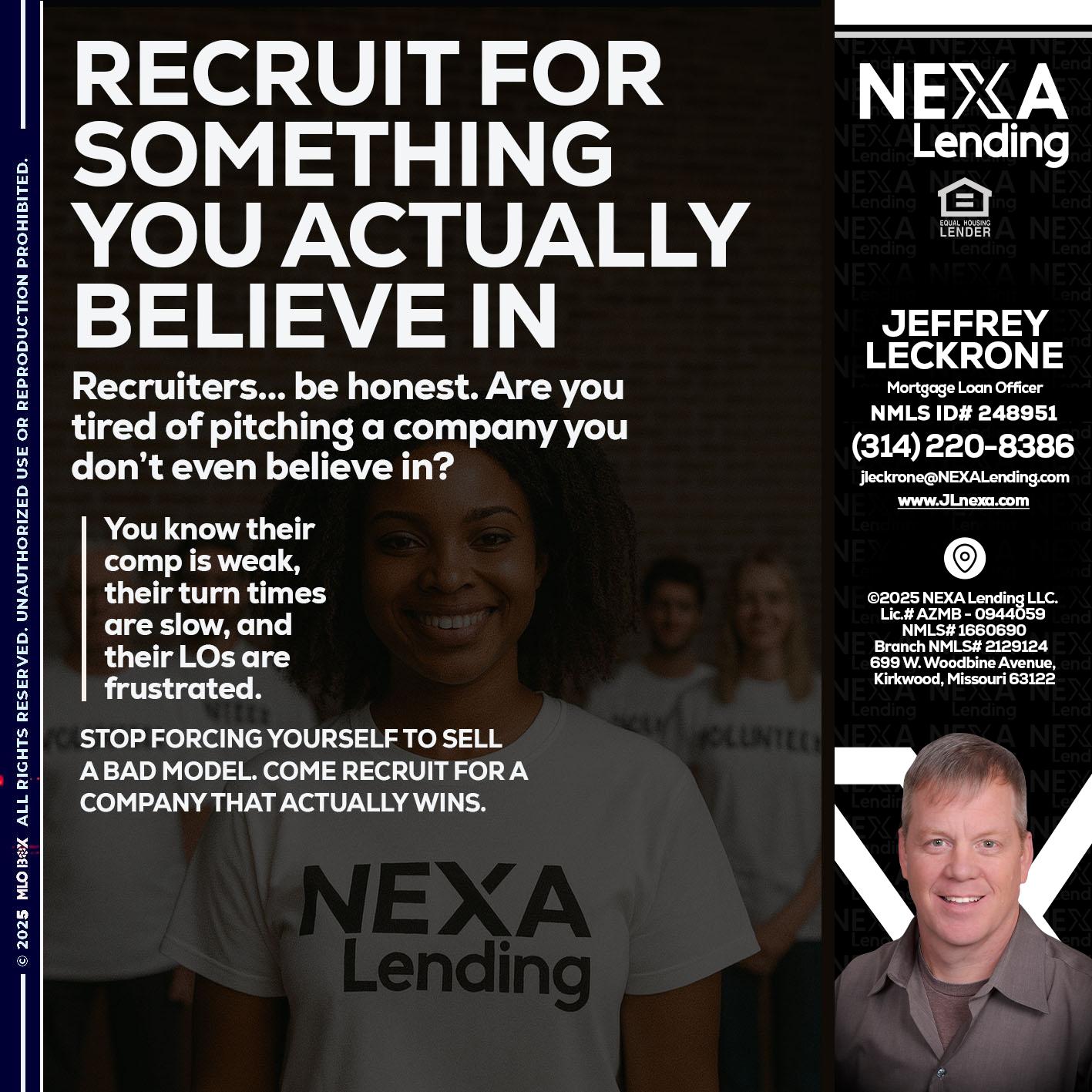 RECRUITING - Jeffrey Leckrone -Mortgage Loan Originator