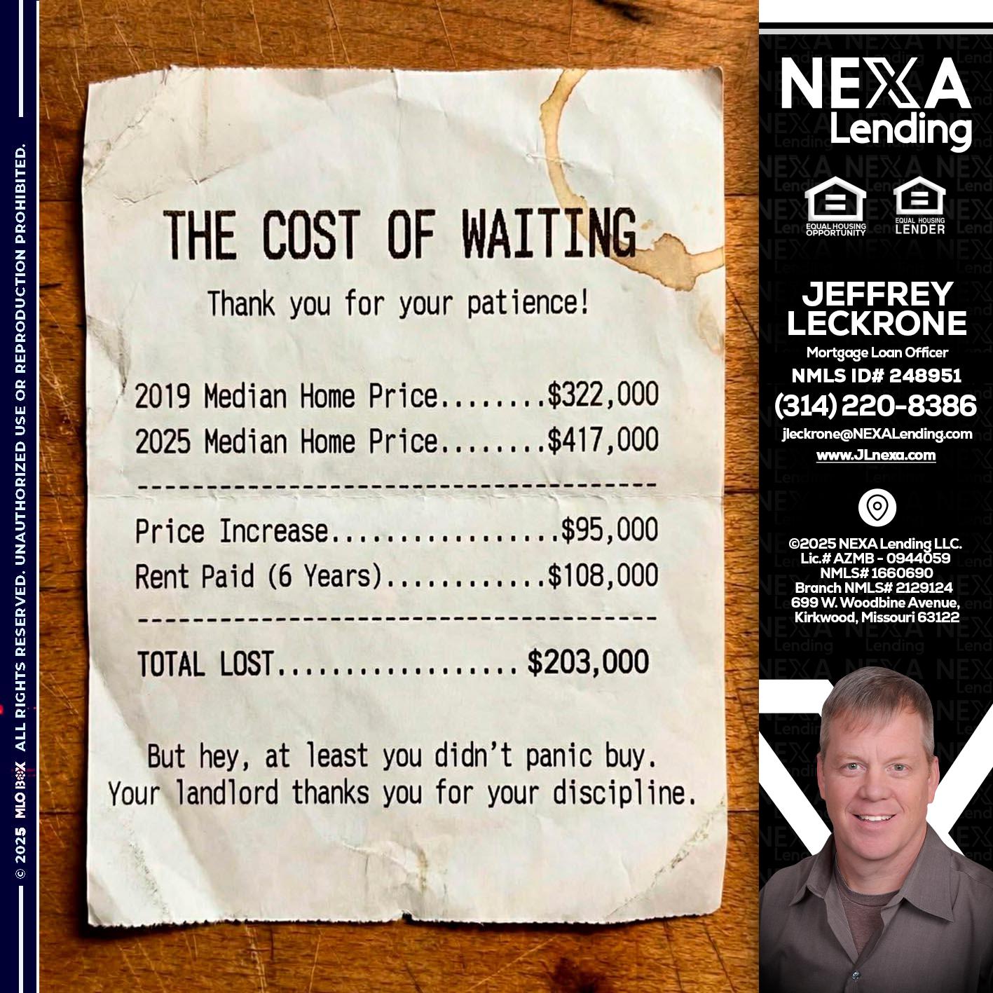 THE COST OF WAITING - Jeffrey Leckrone -Mortgage Loan Originator