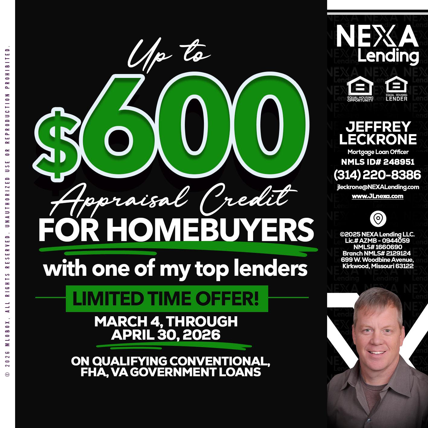 up to $600 - Jeffrey Leckrone -Mortgage Loan Originator