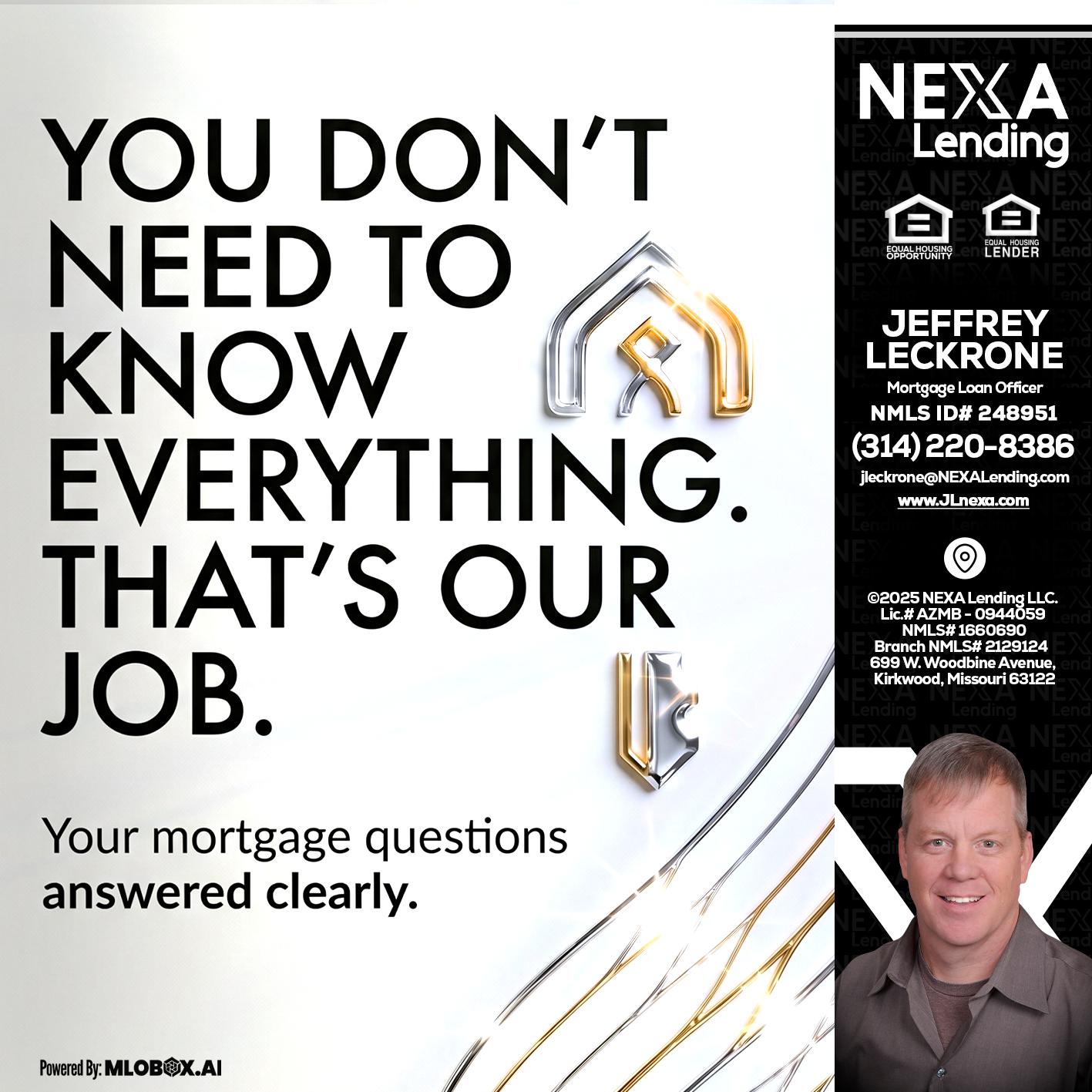 THAT IS OUR JOB - Jeffrey Leckrone -Mortgage Loan Originator