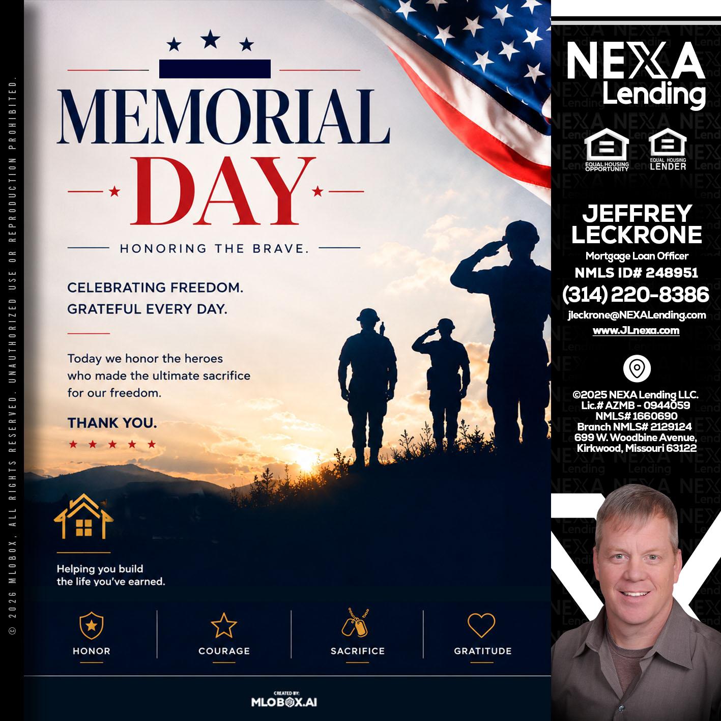 MEMORIAL DAY - Jeffrey Leckrone -Mortgage Loan Originator