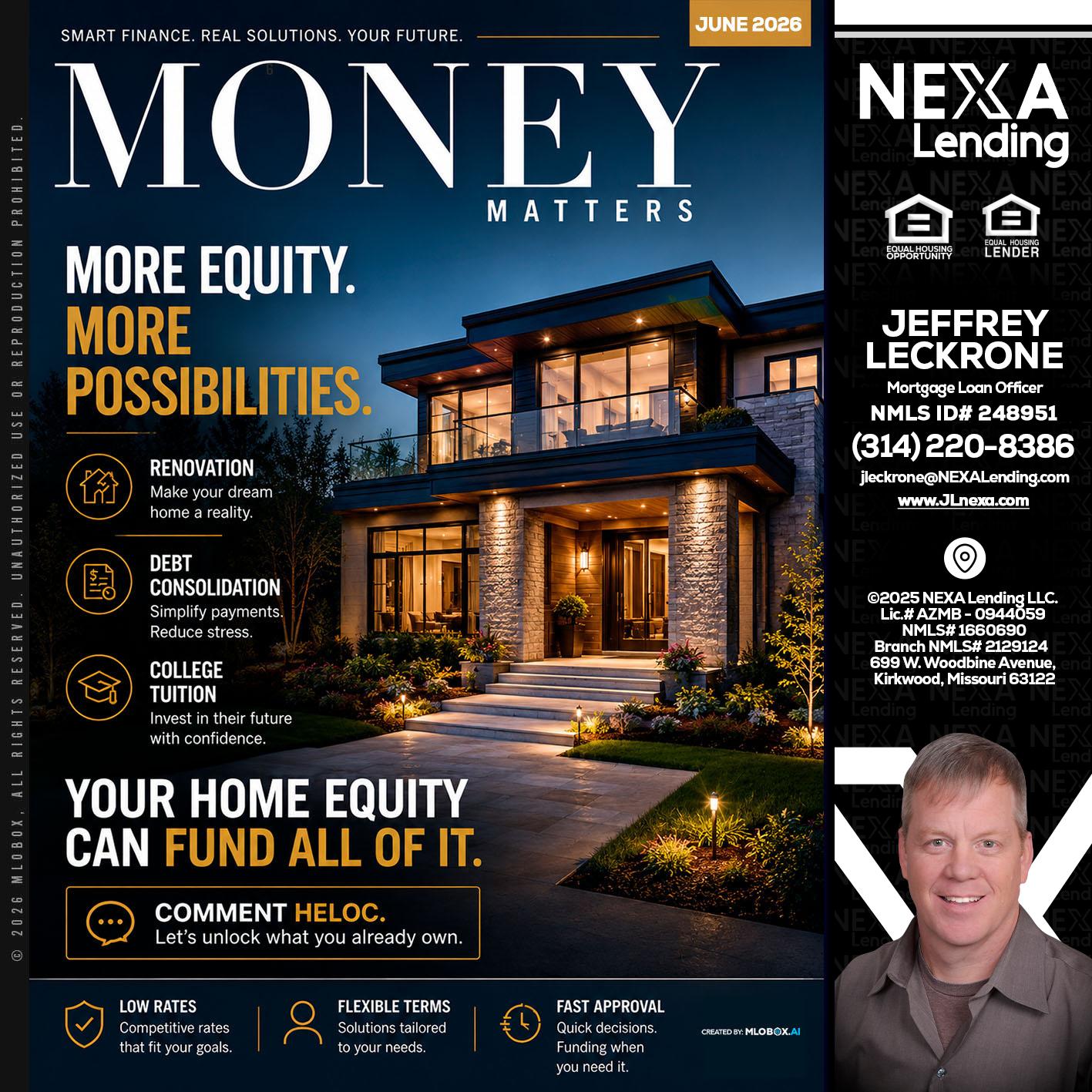 MONEY MATTERS - Jeffrey Leckrone -Mortgage Loan Originator