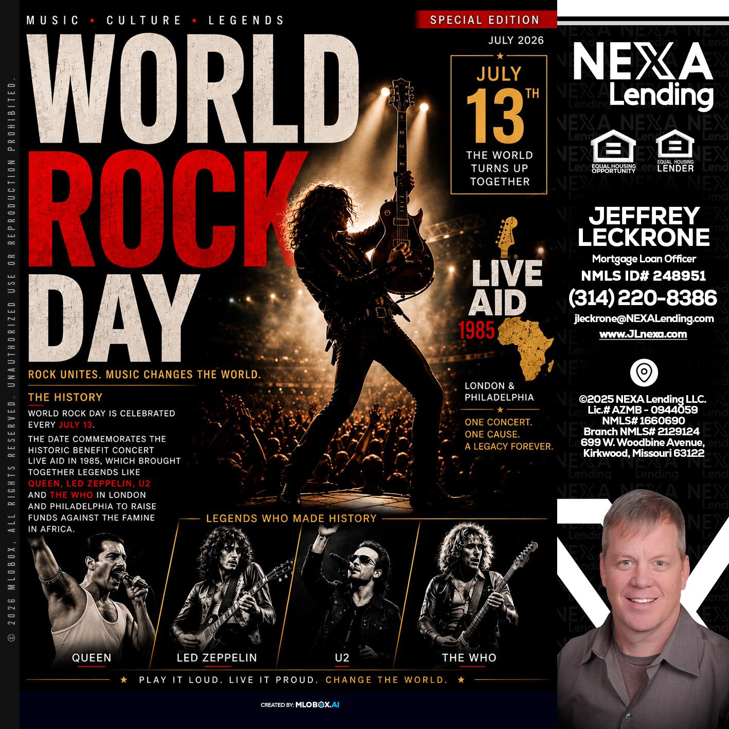 WORLD ROCK MUSIC DAY - Jeffrey Leckrone -Mortgage Loan Originator