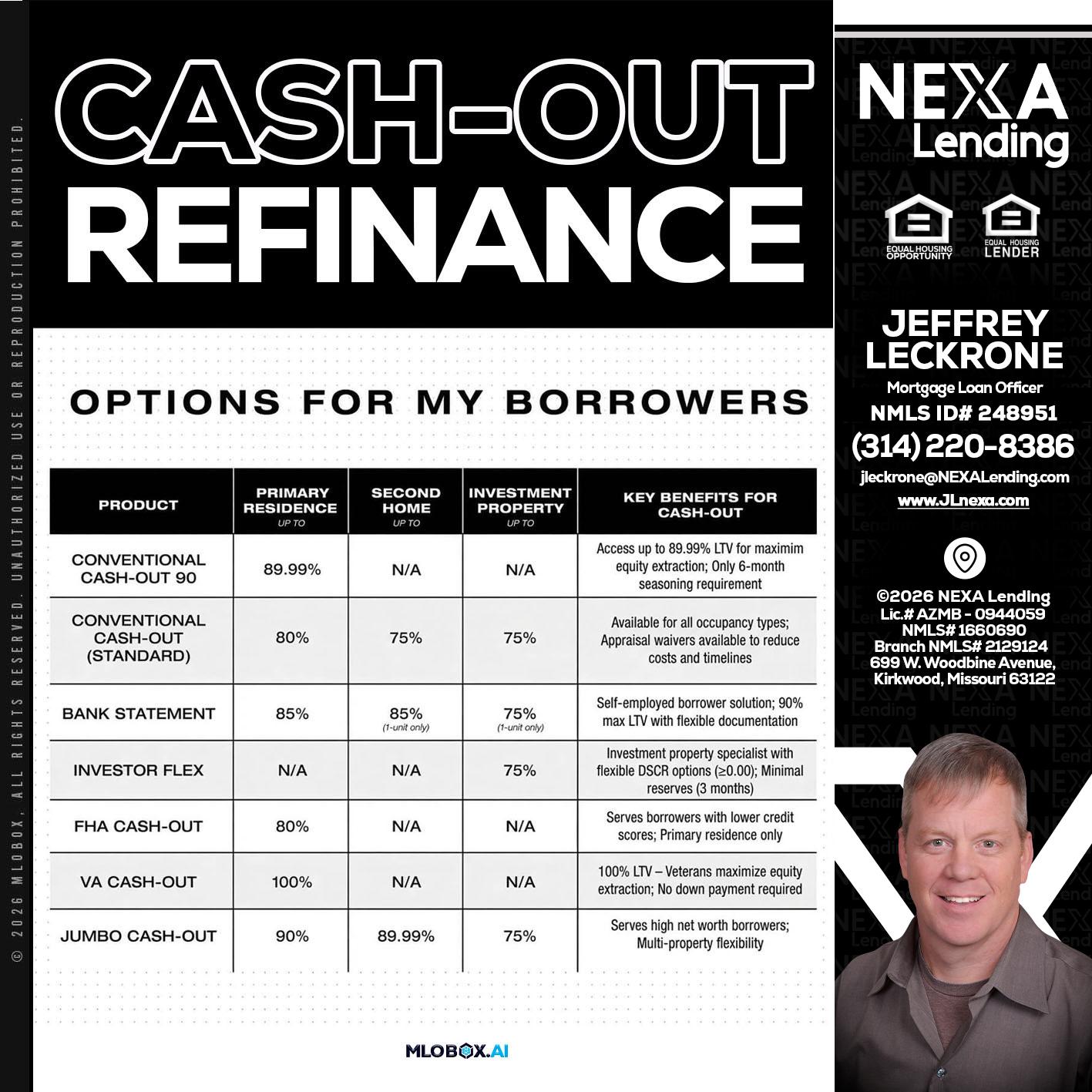 CASH OUT - Jeffrey Leckrone -Mortgage Loan Originator